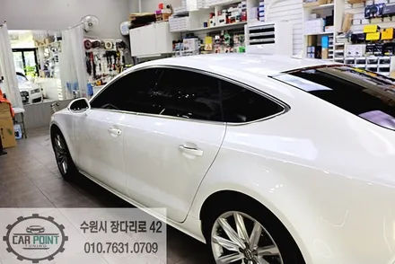 아우디 A7 썬팅 재시공, 듀얼 광택, 유리막 코팅, 수원 광택, 수입차 광택 썬팅 전문점 / 수원 권선
