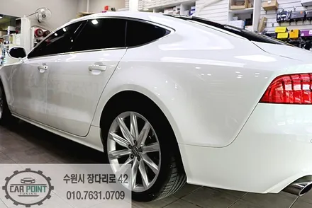 아우디 A7 썬팅 재시공, 듀얼 광택, 유리막 코팅, 수원 광택, 수입차 광택 썬팅 전문점 / 수원 권선