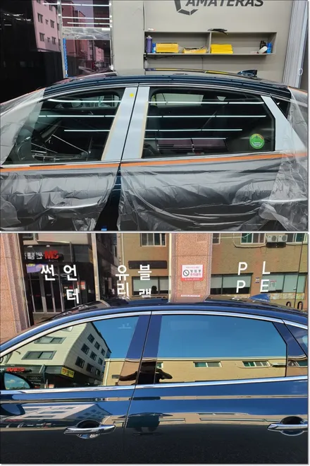 제네시스 G80 태즈먼 블루\'썬팅_레인보우V70+블랙박스_파인뷰LX3000_PPF3종\'이00회원님 후기_김포카스페이스by김포썬팅 / 김포시 장기동