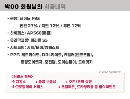 하남 신차패키지 모델Y 레이노 F95 썬팅 농도 비교 및 PPF / 하남시 망월동