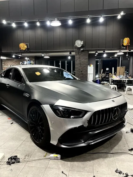 강남/판교 벤츠gt43amg 기존랩핑제거후 전체무광블랙랩핑및 휠도색 / 성남 판교 분당구