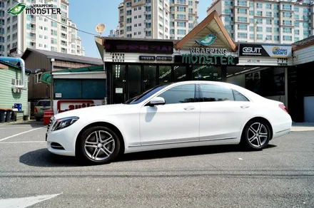 묵직한 벤츠의 가벼운 변신~!!벤츠 S400 다이아몬드 펄 화이트 전체랩핑시공~! / 청주 내덕동