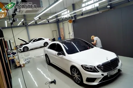 왕좌의 새로운 귀환!벤츠 S63AMG 다이아몬드 펄 화이트 전체랩핑 시공~!!수입차 전체랩핑은 랩핑몬스터에서~! / 청주 내덕동