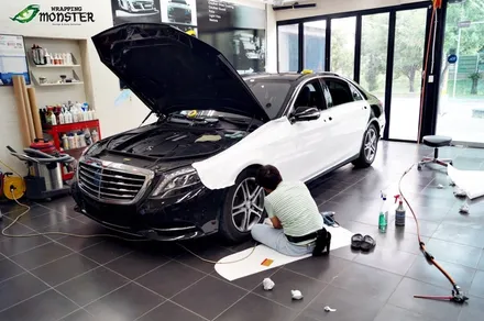 묵직한 벤츠의 가벼운 변신~!!벤츠 S400 다이아몬드 펄 화이트 전체랩핑시공~! / 청주 내덕동