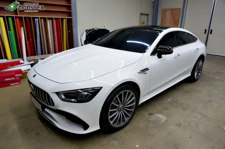 [루프스킨] 벤츠 GT43 amg 탑폴리에 루프스킨+사이드미러 유광블랙 랩핑 시공~! 고광택 루프스킨 하면 랩핑몬스터~! / 청주 내덕동