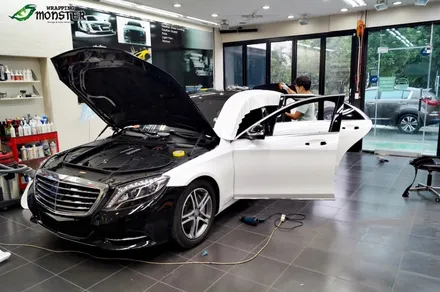 묵직한 벤츠의 가벼운 변신~!!벤츠 S400 다이아몬드 펄 화이트 전체랩핑시공~! / 청주 내덕동