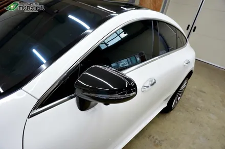 [루프스킨] 벤츠 GT43 amg 탑폴리에 루프스킨+사이드미러 유광블랙 랩핑 시공~! 고광택 루프스킨 하면 랩핑몬스터~! / 청주 내덕동