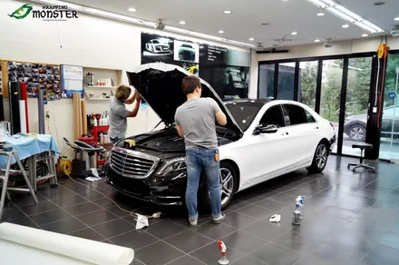 묵직한 벤츠의 가벼운 변신~!!벤츠 S400 다이아몬드 펄 화이트 전체랩핑시공~! / 청주 내덕동