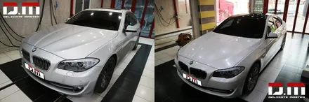 [디엠][자동차멀티샵][랩핑전문] bmw 5시리즈 화이트 질주펄 전체랩핑 + 루프스킨 +디퓨저 유광블랙 부분랩핑 시공 / 대구 수성구