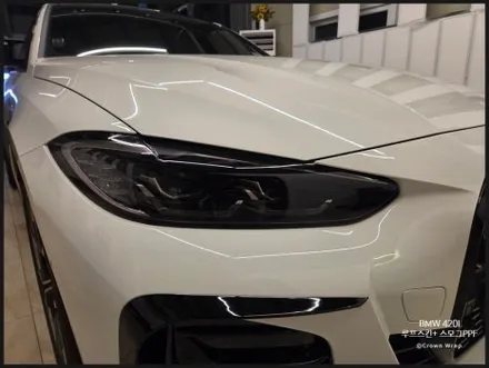 부산 랩핑 BMW 4시리즈(G26) 루프스킨, 스모그 헤드라이트 PPF  시공 레터링 교환과 앰블럼 랩핑은 서비스 / 부산 사상구