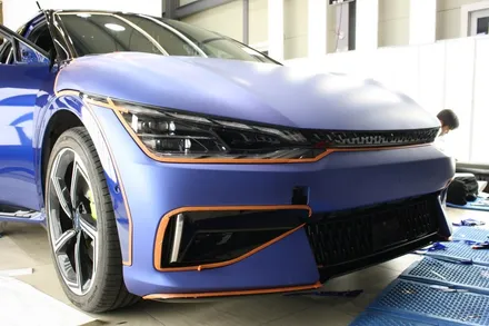 부산 랩핑 EV6 GT 전체 시공 무광 블루 매력적이네 / 부산 사상구