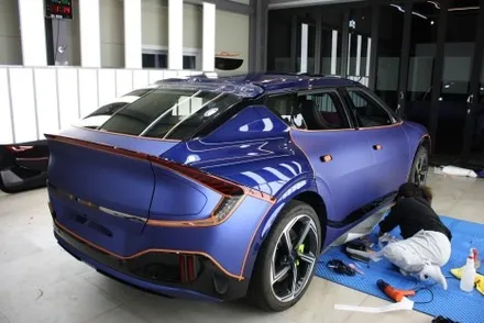 부산 랩핑 EV6 GT 전체 시공 무광 블루 매력적이네 / 부산 사상구