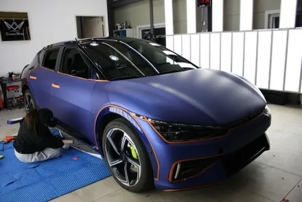 부산 랩핑 EV6 GT 전체 시공 무광 블루 매력적이네 / 부산 사상구