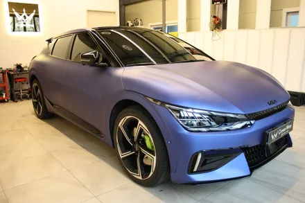 부산 랩핑 EV6 GT 전체 시공 무광 블루 매력적이네 / 부산 사상구