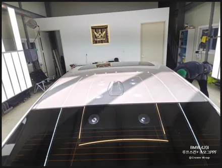 부산 랩핑 BMW 4시리즈(G26) 루프스킨, 스모그 헤드라이트 PPF  시공 레터링 교환과 앰블럼 랩핑은 서비스 / 부산 사상구