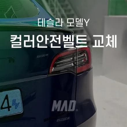[서울.경기 | 자동차 실내 튜닝 전문점] 테슬라 모델Y 코발트 블루 컬러 안전벨트 교체 시공! 딥블루 메탈릭에 찰떡이네 / 부산 기장경기 광주시 문형동