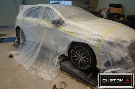 벤츠 A45 AMG 레드 캘리퍼도색, 블랙유광 휠도색. / 용인 처인구