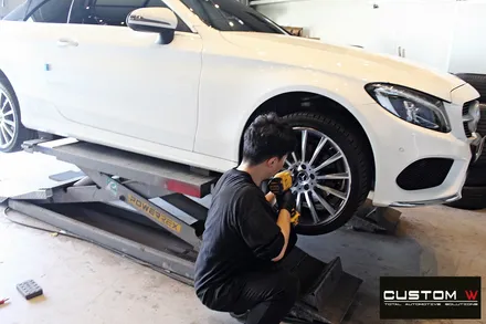 벤츠 C200 카브리올레 블랙실버유광 투톤 휠도색 + 레드 캘리퍼 도색 / 용인 처인구