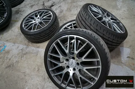 벤츠 A45 AMG 블랙 실버 투톤 무광 휠도색 + 레드 캘리퍼 도색 / 용인 처인구