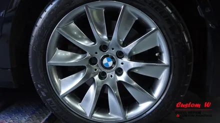 BMW 528I 18인치 터빈휠 상처 수리 후 고스트크롬 휠도색. / 용인 처인구