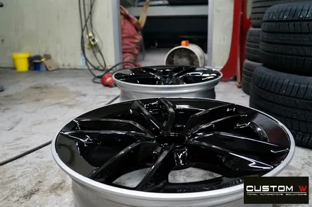 벤츠 E53 AMG 블랙 실버 투톤 유광 휠도색 + 레드 캘리퍼 도색 / 용인 처인구