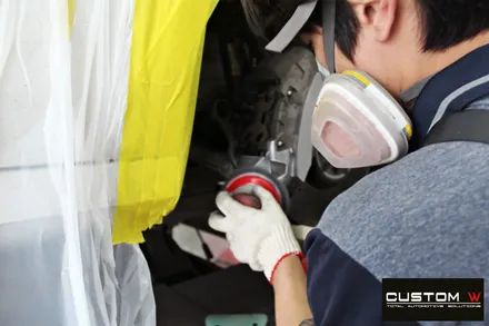 벤츠 E300 AMG LINE 블랙유광 휠 도색 + 레드 캘리퍼 도색 / 용인 처인구