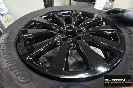 벤츠 GLC350e 휠 상처 수리 후 블랙유광 휠도색 + 카본 세라믹 골드 캘리퍼 도색 / 용인 처인구
