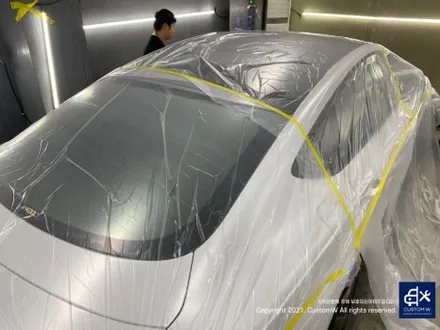 타 업체 수리 도색 이력이 있는 아우디 A7 55TDI 스포츠 테크 21인치 할로우 휠 상처 수리 후,  하이퍼 실버 휠도색 + 레드 캘리퍼 도색 / 용인 처인구