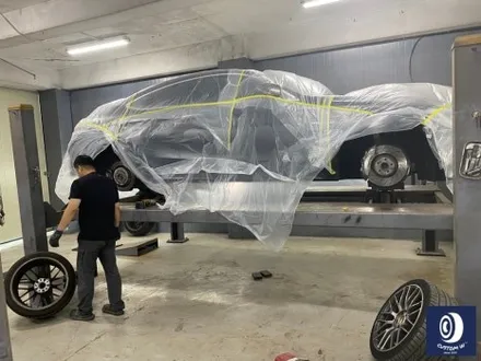 벤츠 C63AMG 하이그로시 블랙(검정 유광) 휠도색 + 레드 캘리퍼 도색 / 용인 처인구