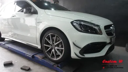 벤츠 A45 AMG 휠 상처 수리 후 블랙유광 휠도색 + 레드 AMG 캘리퍼도색. / 용인 처인구