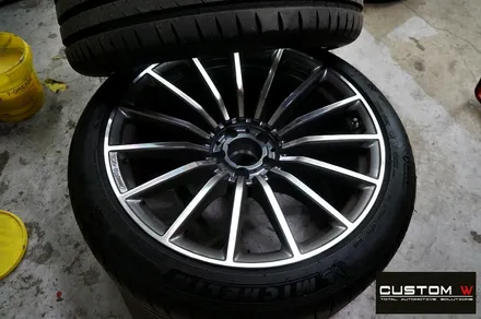 벤츠 GT43 AMG 블랙 실버 투톤 유광 휠도색 + 카본 세라믹 골드 캘리퍼 도색 / 용인 처인구