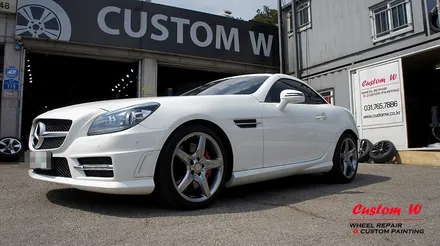 벤츠 SLK 350의 휠 상처수리 후 고스트크롬 휠도색 + AMG 레드 캘리퍼도색. / 용인 처인구