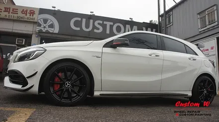 벤츠 A45 AMG 휠 상처 수리 후 블랙유광 휠도색 + 레드 AMG 캘리퍼도색. / 용인 처인구