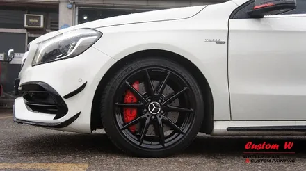 벤츠 A45 AMG 휠 상처 수리 후 블랙유광 휠도색 + 레드 AMG 캘리퍼도색. / 용인 처인구