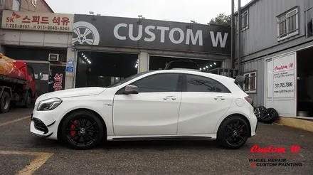 벤츠 A45 AMG 휠 상처 수리 후 블랙유광 휠도색 + 레드 AMG 캘리퍼도색. / 용인 처인구