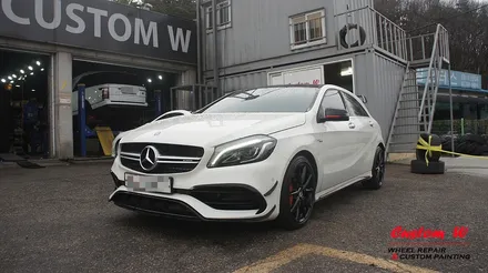 벤츠 A45 AMG 휠 상처 수리 후 블랙유광 휠도색 + 레드 AMG 캘리퍼도색. / 용인 처인구