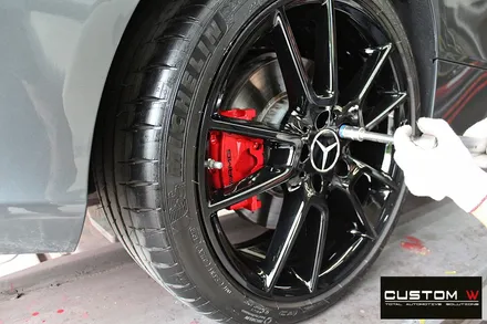 벤츠 C43 AMG 굴절 수리 후 블랙유광 휠도색 + 레드 캘리퍼 도색 / 용인 처인구