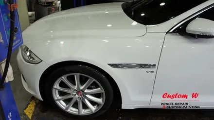 재규어 XJL 고스트크롬 휠도색과 레드 캘리퍼도색(로고 JAGUAR) / 용인 처인구