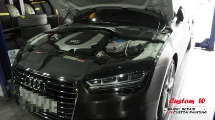 아우디 A7 55TDI 휠수리 후 고스트크롬 휠도색, S-LINE로고 블랙 캘리퍼도색. / 용인 처인구