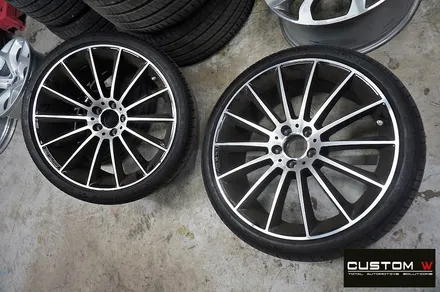 벤츠 CLS450 20인치 마차휠 상처 수리 후 블랙유광 휠도색 + 카본 세라믹 골드 캘리퍼 도색 / 용인 처인구