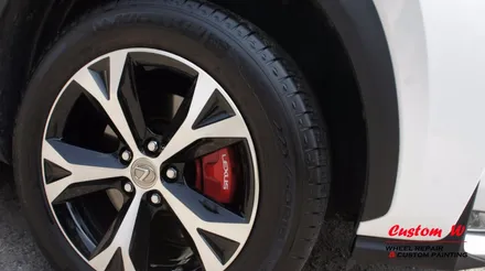 렉서스의 하이브리드 SUV NX300H 다이아몬드컷팅 휠수리로 블랙폴리시 휠 만들고 레드 캘리퍼도색. / 용인 처인구
