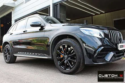 벤츠 GLC350e 휠 상처 수리 후 블랙유광 휠도색 + 카본 세라믹 골드 캘리퍼 도색 / 용인 처인구