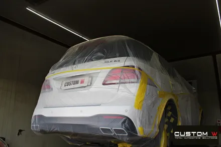 벤츠 GLE63 AMG 휠 상처 수리 후 무광블랙실버 투톤 휠 + 카본 세라믹 골드 캘리퍼 도색 / 용인 처인구
