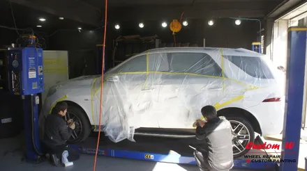 벤츠 AMG 라면 스포티한 블랙 휠과 레드 캘리퍼 조합을! 벤츠 GLE 63 AMG 블랙유광 휠도색, 레드 캘리퍼도색 작업기. / 용인 처인구