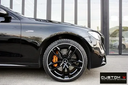 벤츠 E53 AMG 블랙 실버 투톤 유광 휠도색 + 카본 세라믹 골드 캘리퍼 도색 / 용인 처인구