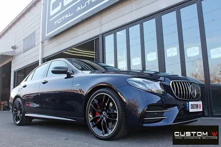 벤츠 E53 AMG 블랙실버 유광투톤 휠도색 + 레드 캘리퍼 도색 / 용인 처인구