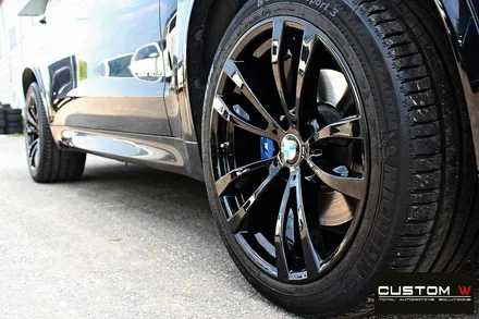 BMW X5 휠상처 수리 후 블랙유광 휠도색 + M 퍼포먼스 블루 캘리퍼 도색 / 용인 처인구