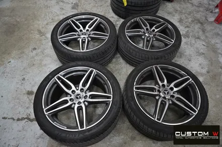 벤츠 E300 AMG LINE 블랙유광 휠 도색 + 레드 캘리퍼 도색 / 용인 처인구
