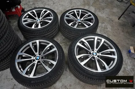 BMW X5 휠상처 수리 후 블랙유광 휠도색 + M 퍼포먼스 블루 캘리퍼 도색 / 용인 처인구