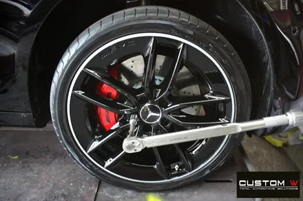 벤츠 E53 AMG 블랙 실버 투톤 유광 휠도색 + 레드 캘리퍼 도색 / 용인 처인구